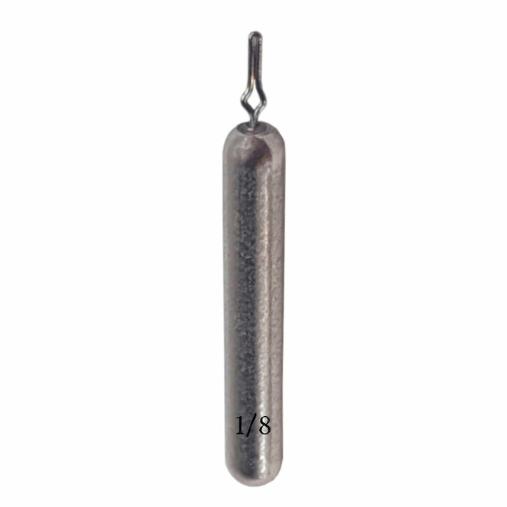 Reaction Tackle tungsten drop shot weights in black, skinny 1/8 oz, 8 per pack, ideal for precise fishing techniques.