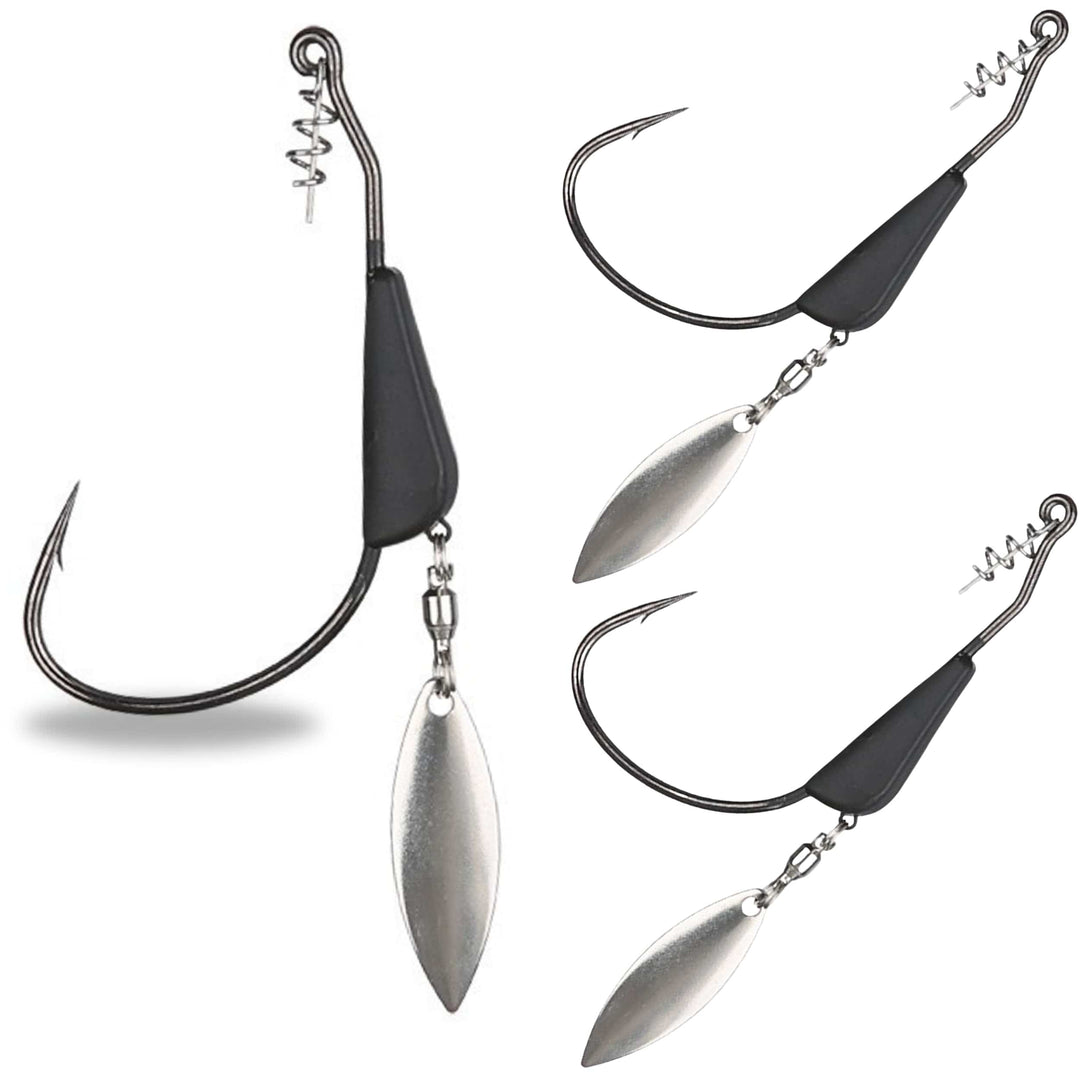 Reaction Tackle bladed tungsten weighted swimbait fishing hooks, 3-pack, with 1/8 oz weight and 3/0 hook size for freshwater fishing.