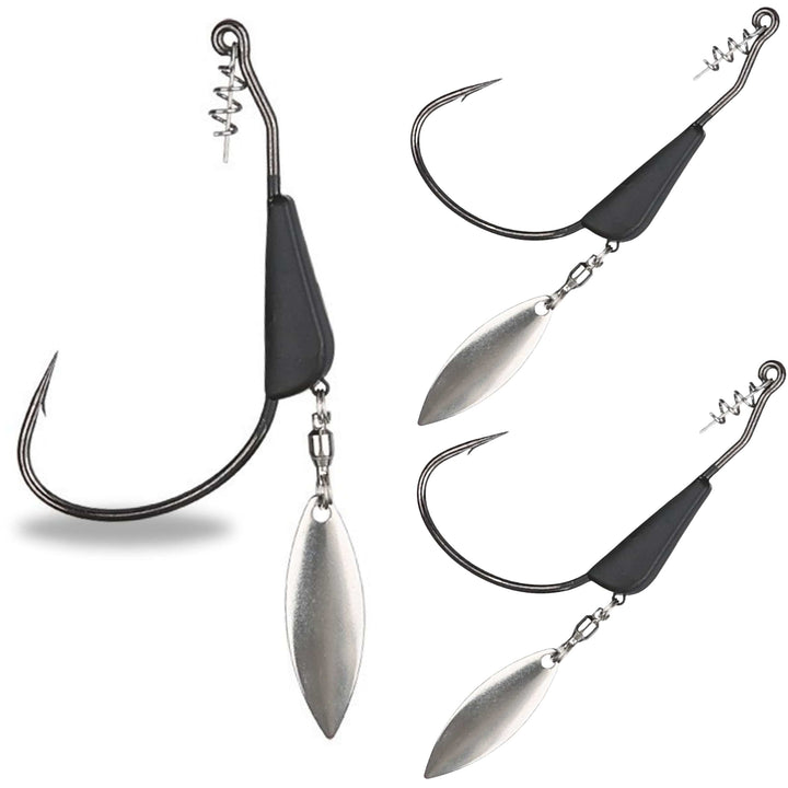 Reaction Tackle bladed tungsten weighted swimbait fishing hooks, 3-pack, with 1/8 oz weight and 3/0 hook size for freshwater fishing.