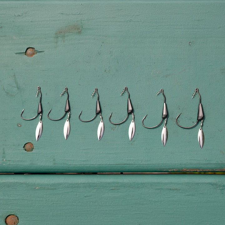 Reaction Tackle bladed tungsten weighted swimbait hooks, 3-pack, fishing hooks for enhanced bait presentation and durability.