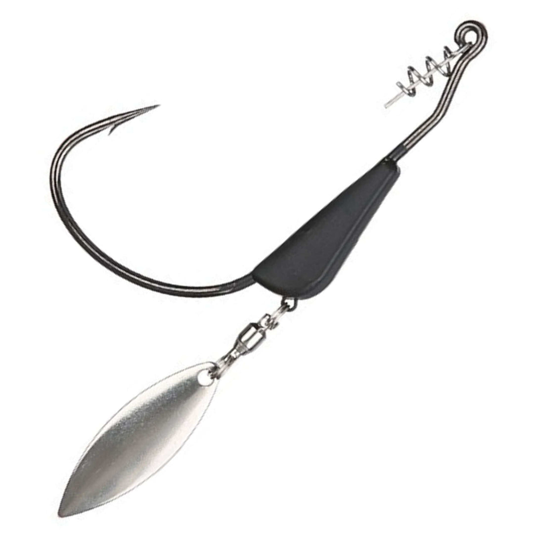 Reaction Tackle bladed tungsten weighted swimbait hooks, 3-pack, fishing hooks designed for improved bait presentation.