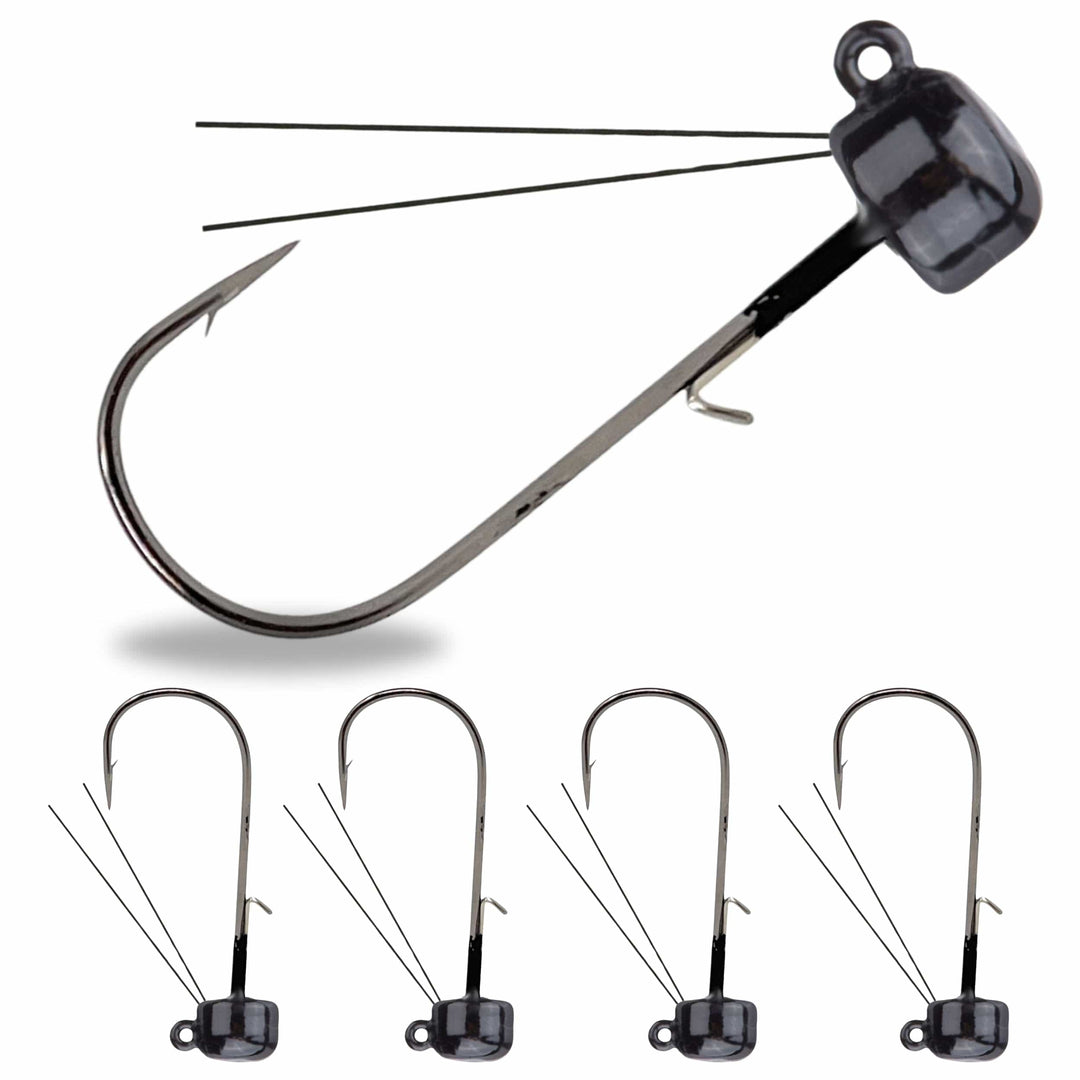 Reaction Tackle Tungsten Ned Rig-Shroom Jigs in black, 1.15 oz, 5-pack, designed for fishing and angling success.