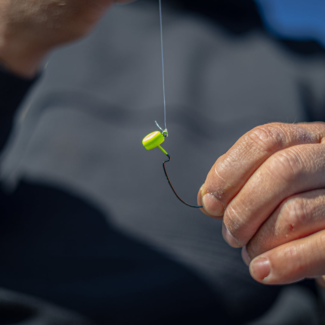 Reaction Tackle Tungsten Ned Rig-Shroom Jigs 5-pack, black fishing jigs for bass fishing, featuring durable tungsten construction.