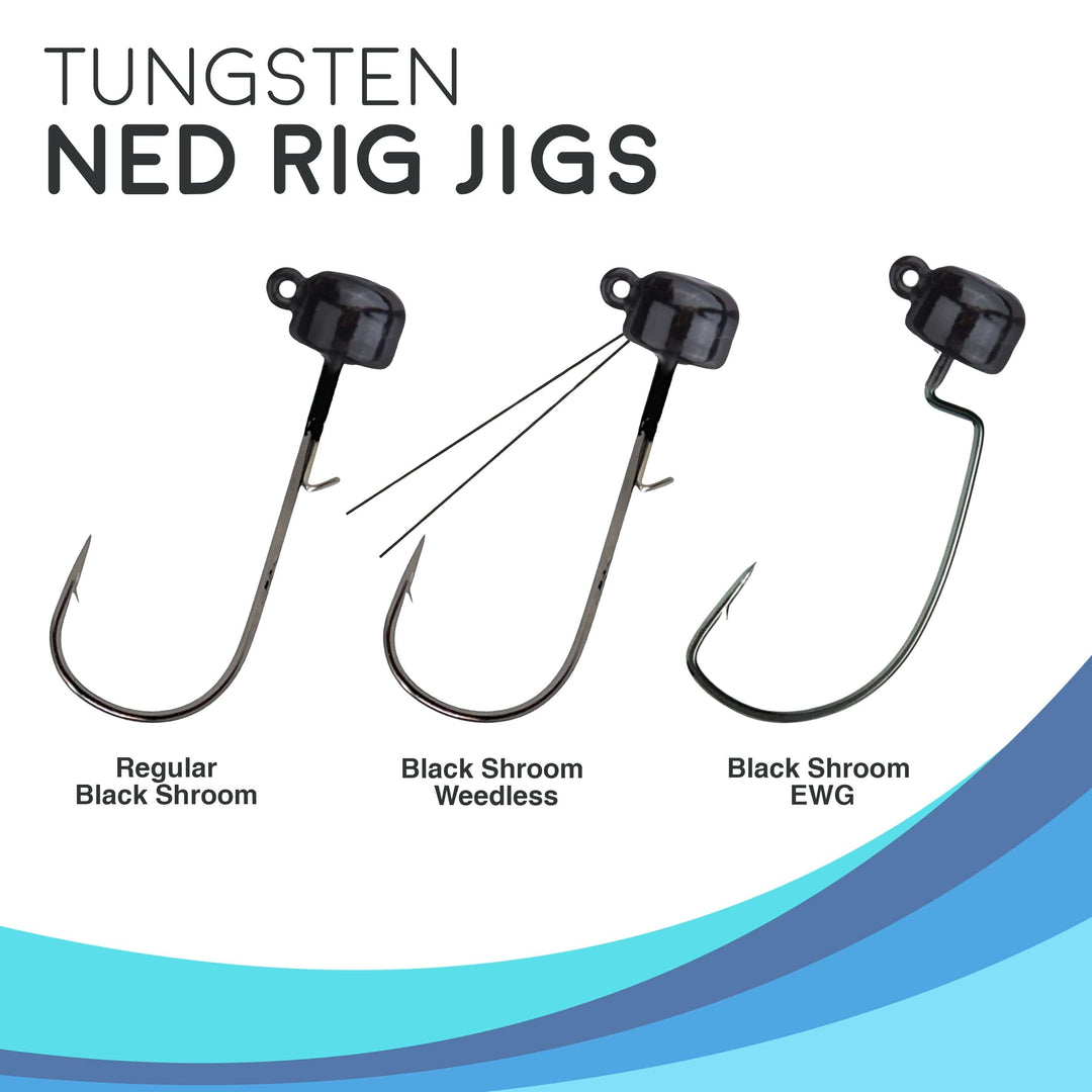 Black Reaction Tackle Tungsten Ned Rig-Shroom Jigs, 1/15 oz, 5-pack, designed for freshwater fishing, durable and highly visible.