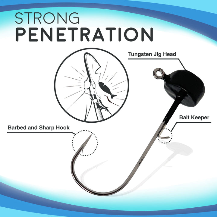 Reaction Tackle Tungsten Ned Rig-Shroom Jigs in black, 1/15 oz, 5-pack, designed for effective fishing jig presentations.