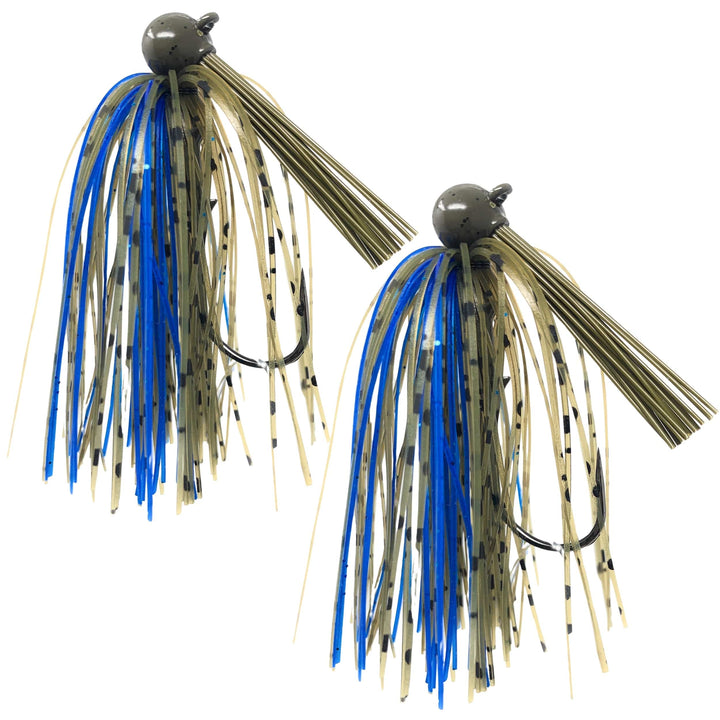 Reaction Tackle Tungsten Football Jigs 2-Pack, black fishing jigs ideal for bass fishing, lightweight and durable for angling success.