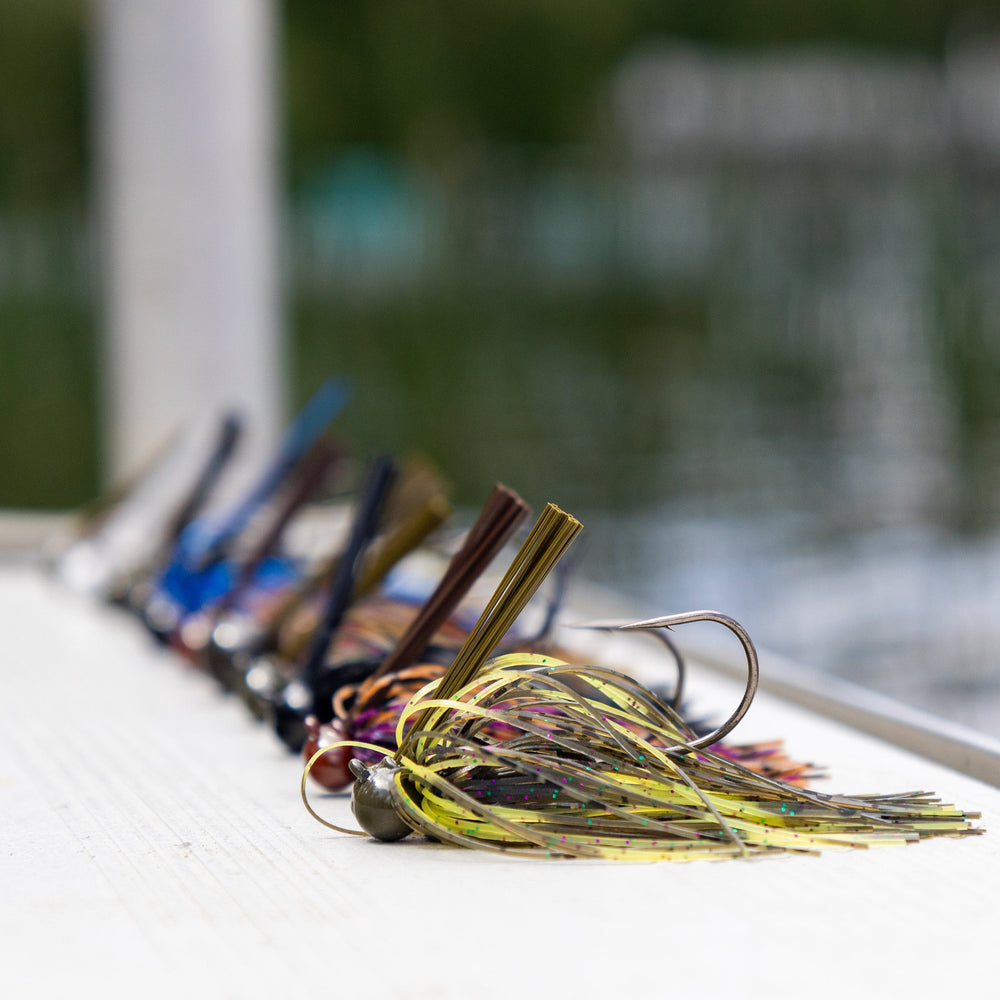Reaction Tackle Tungsten Football Jigs, 1/4 oz, black, 2-pack, fishing jigs designed for bass fishing