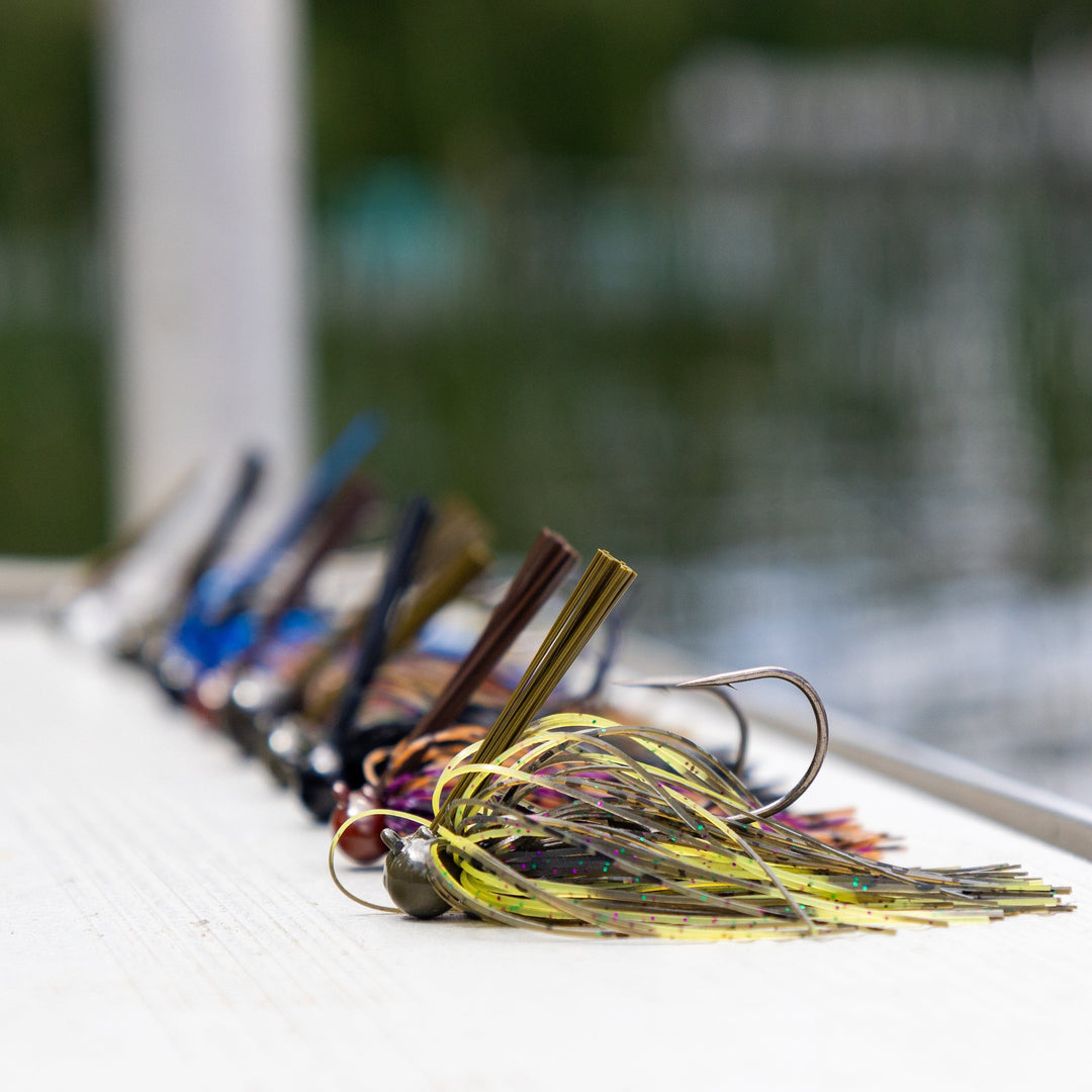 Reaction Tackle Tungsten Football Jigs, 1/4 oz, black, 2-pack, fishing jigs designed for bass fishing