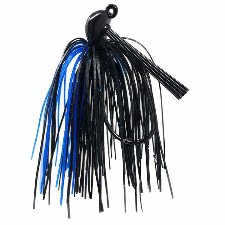 Reaction Tackle Tungsten Flipping Jigs 2-Pack in black and blue, designed for fishing, featuring sleek, weighted jig heads suitable for bass fishing.