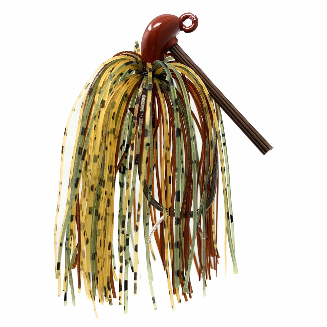 Reaction Tackle Tungsten Flipping Jigs in camo, 2-pack, ideal for bass fishing, with weighted design and realistic lure features.