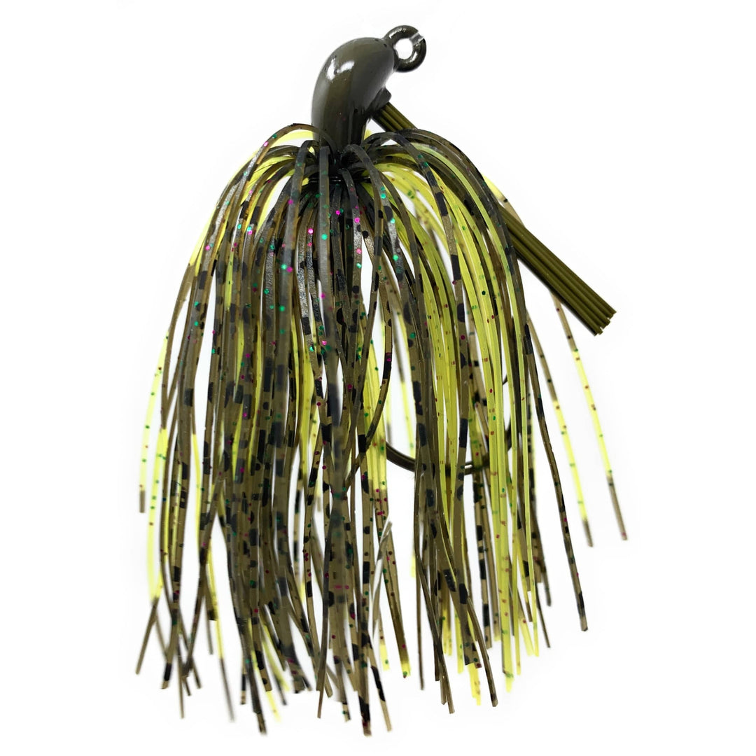 Reaction Tackle Tungsten Flipping Jigs 2-Pack for fishing, featuring dark-colored heads and sharp hooks, ideal for bass fishing.