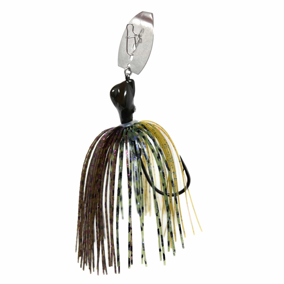 Reaction Tackle Tungsten Breaker Blade Jigs, 2-pack, black and blue fishing jigs with 1/4 oz weight for bass and freshwater fishing.