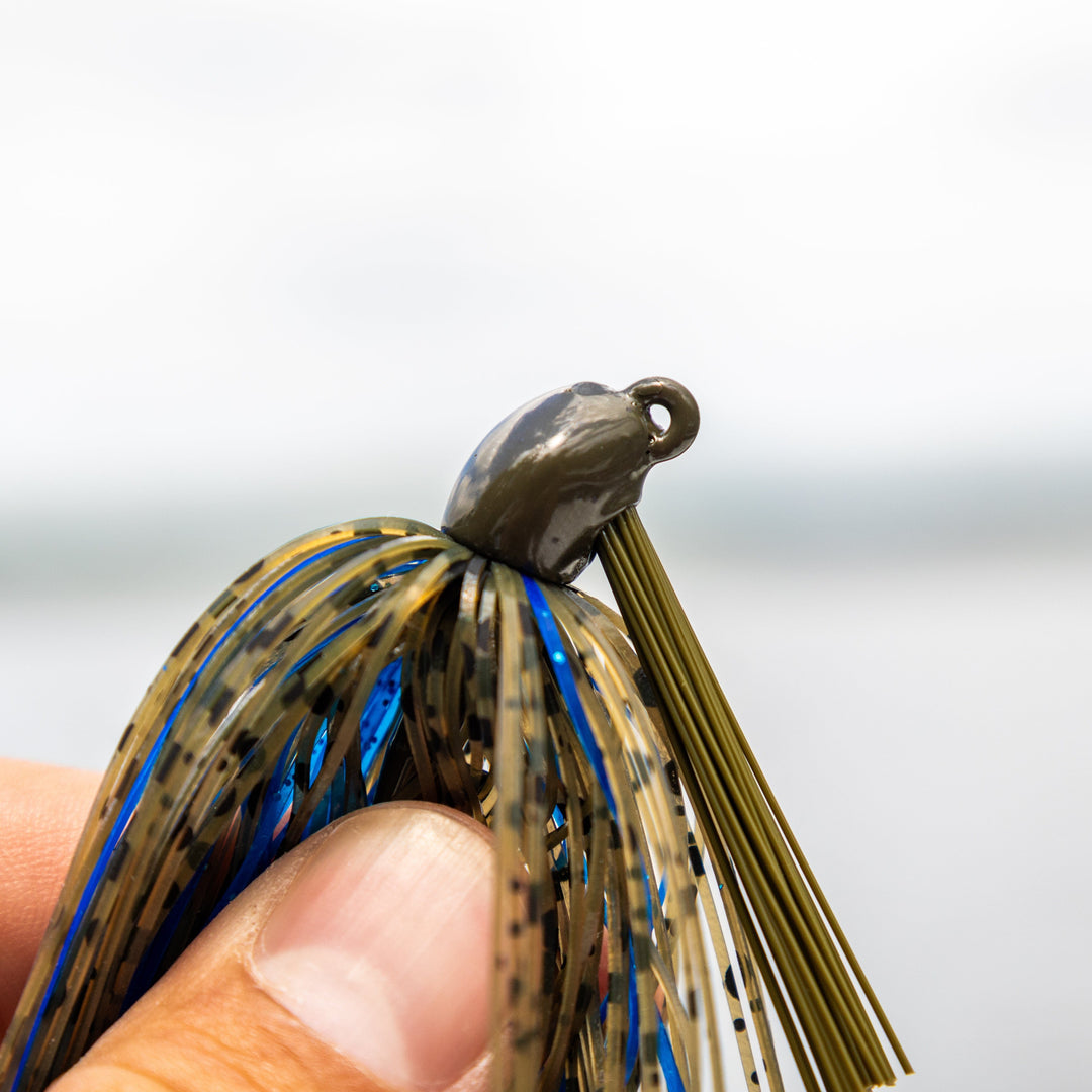 Reaction Tackle Tungsten Swim Jigs, 2-pack, black and blue fishing jigs, 1/4 oz, ideal for freshwater fishing.