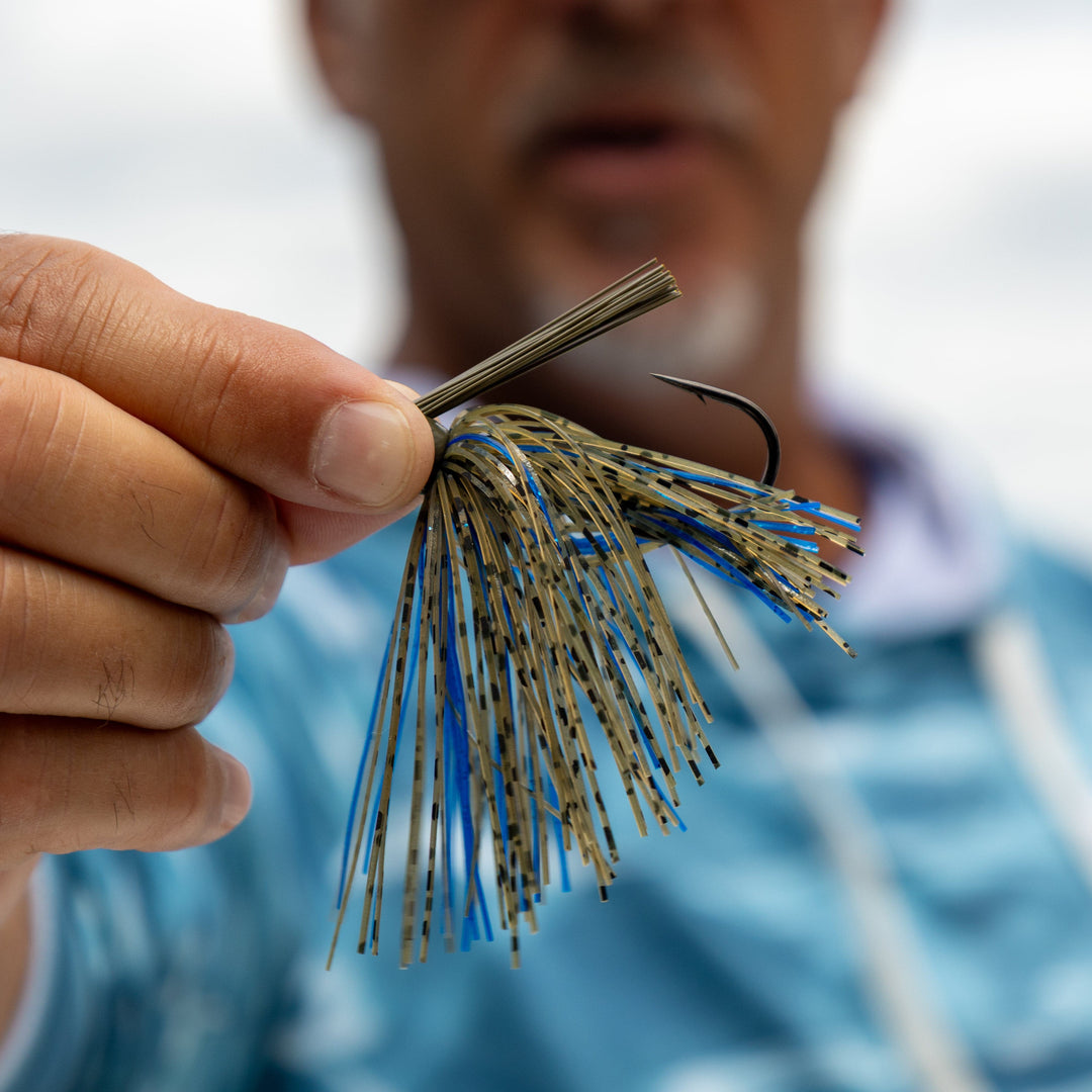 Reaction Tackle Tungsten Swim Jigs, 2-pack in black-blue, 1/4 oz fishing jigs designed for bass fishing.