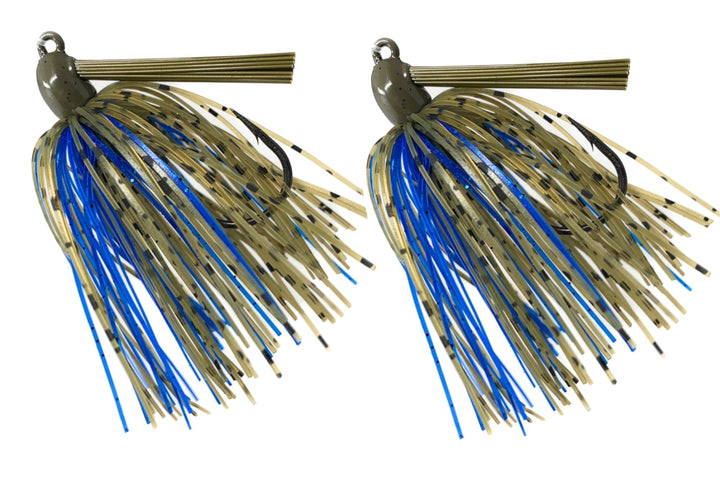 Reaction Tackle Tungsten Swim Jigs 2-Pack in black and blue, 1/4 oz, designed for fishing, showcasing sleek, durable jig heads.