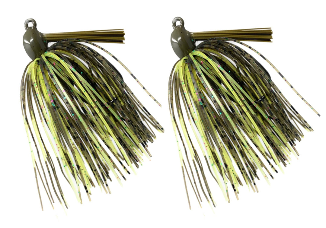 Reaction Tackle Tungsten Swim Jigs in black and blue, 1/4 oz, 2-pack, designed for freshwater fishing.