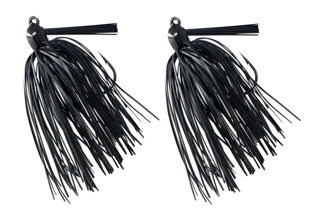Reaction Tackle Tungsten Swim Jigs in black and blue, 1/4 oz, 2-pack, perfect for freshwater fishing.