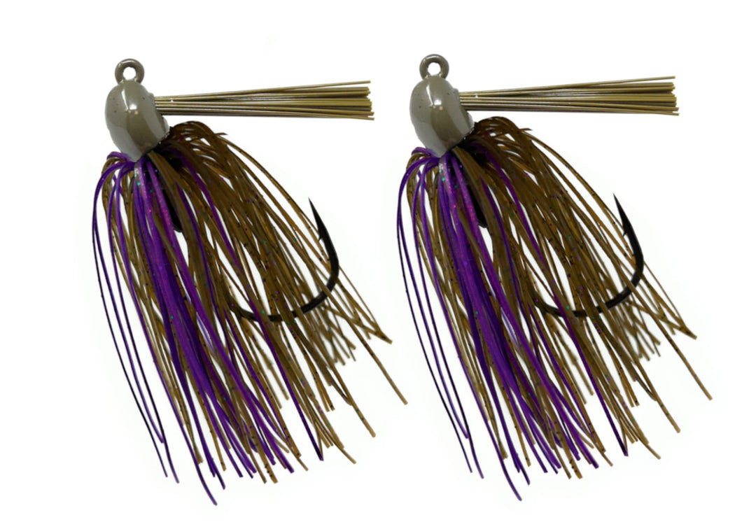 Reaction Tackle Tungsten Swim Jigs in black and blue, 1/4 oz, 2-pack, designed for fishing and bass fishing enthusiasts.