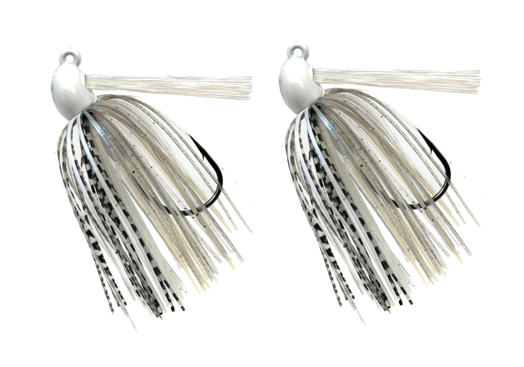 Reaction Tackle Tungsten Swim Jigs in black and blue, 1/4 oz, 2-pack, designed for fishing and angling success.