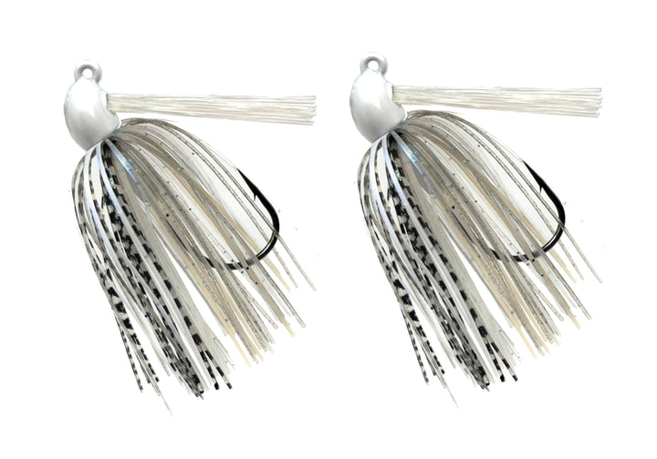 Reaction Tackle Tungsten Swim Jigs in black and blue, 1/4 oz, 2-pack, designed for fishing and angling success.