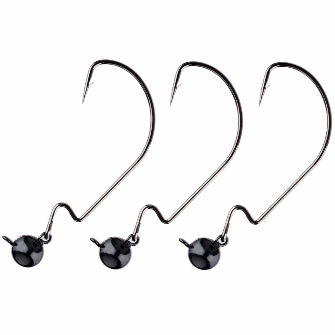 Reaction Tackle Tungsten Football and Swing Jig Heads, 3-pack, black color for fishing lures and tackle.