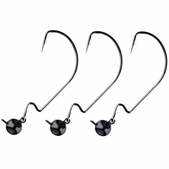 Reaction Tackle Tungsten Football and Swing Jig Heads, 3-pack, black color for fishing lures and tackle.