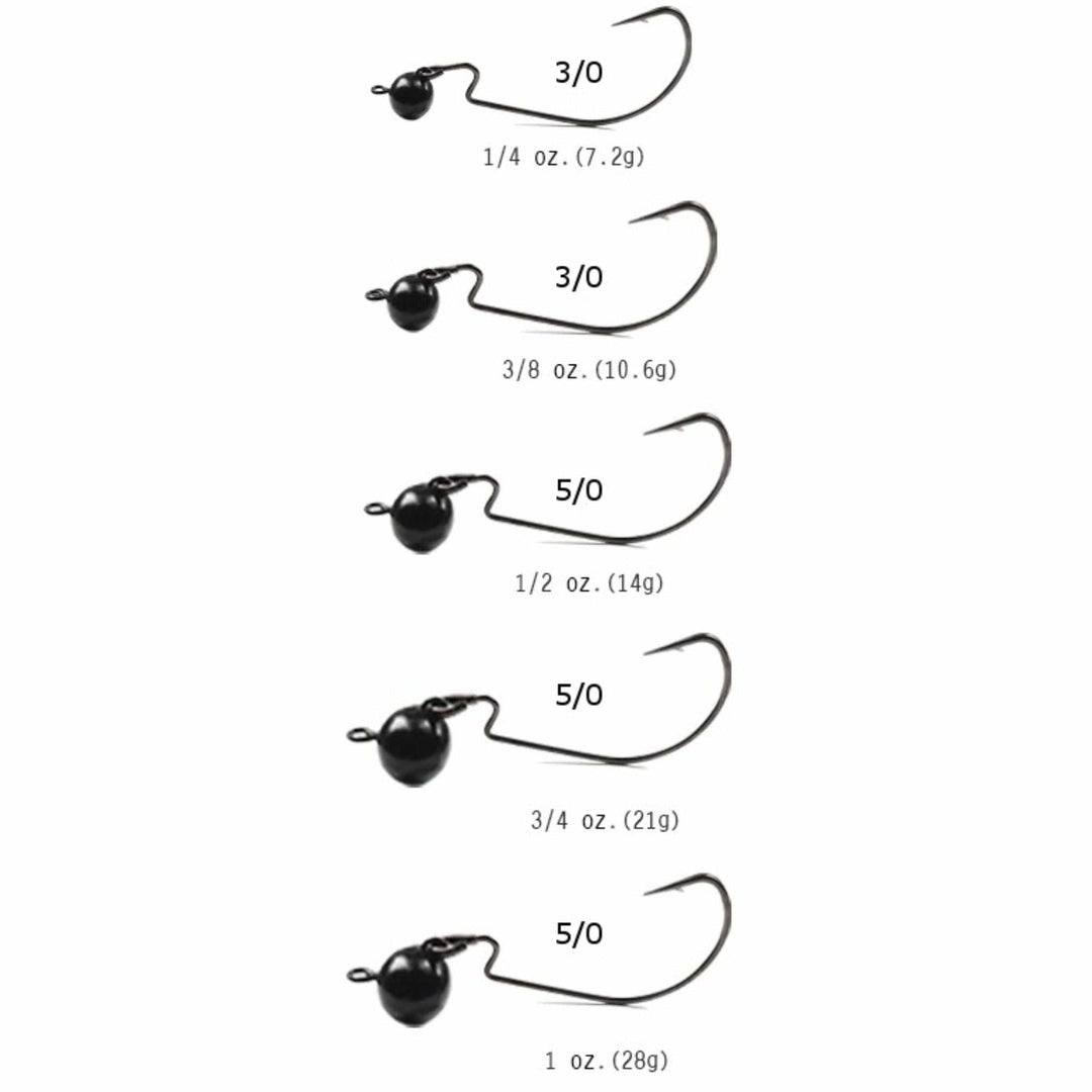 Reaction Tackle Tungsten Football and Swing Jig Heads in all sizes, 3-pack, designed for fishing and bass fishing applications.