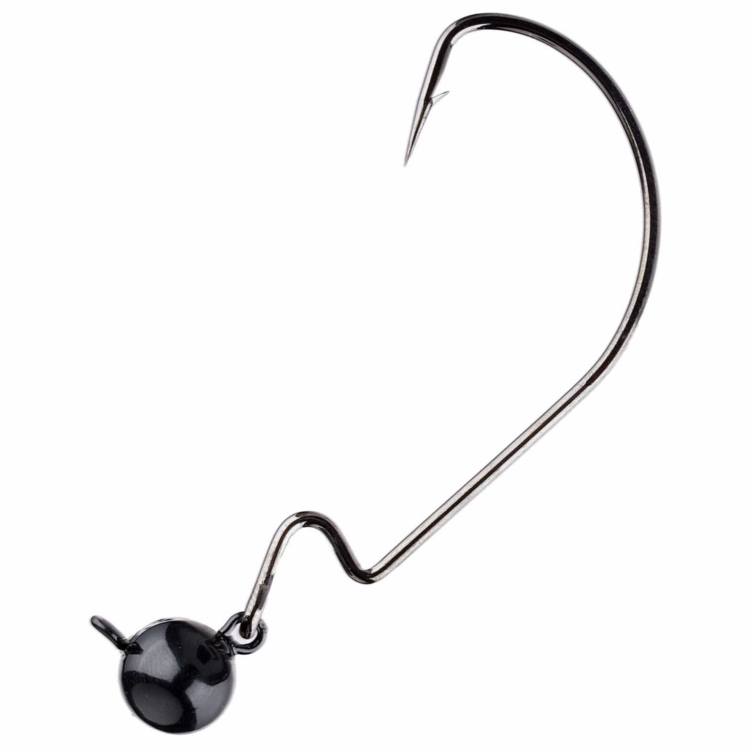 Black tungsten football and swing jig heads by Reaction Tackle, 3-pack, designed for fishing lures and bait presentation.