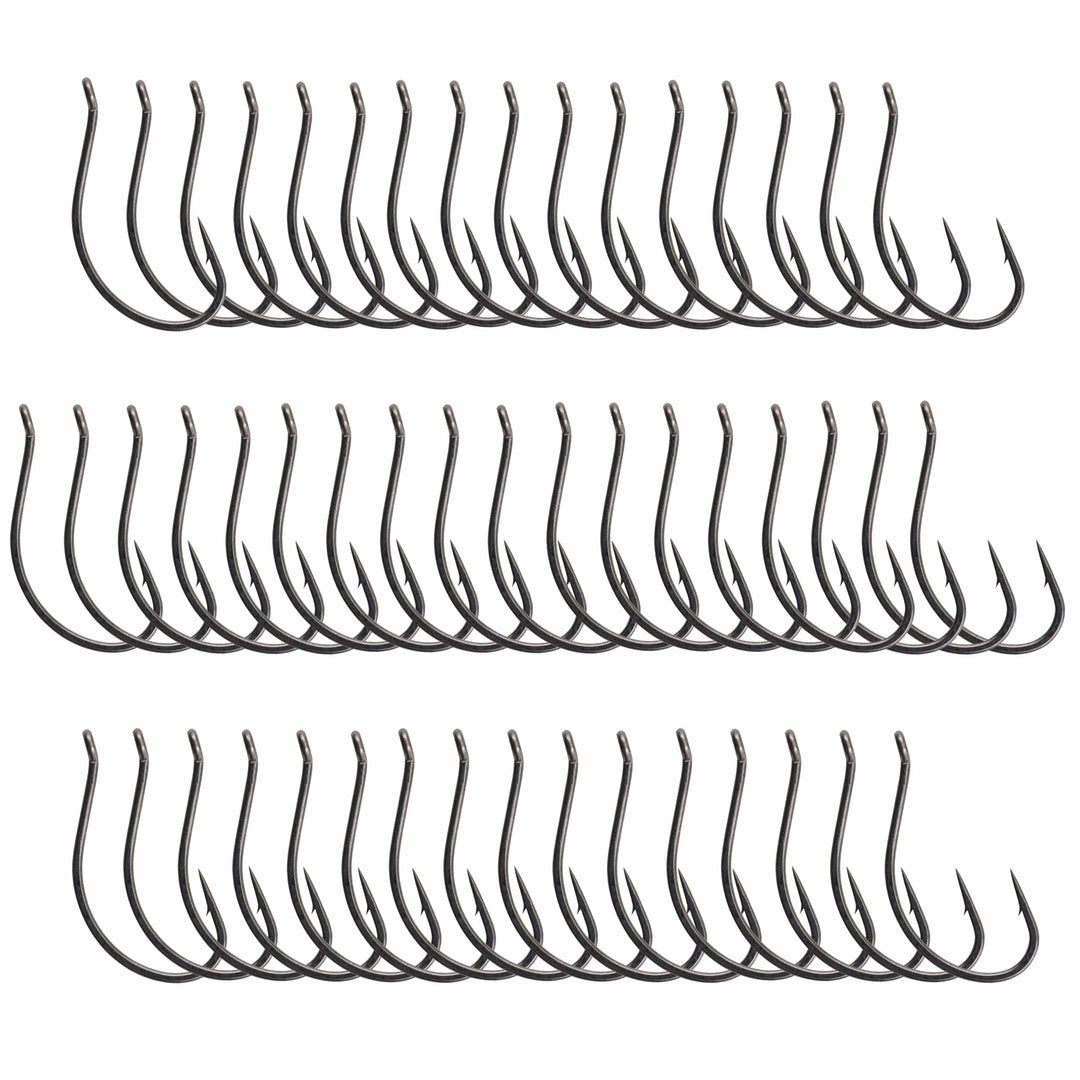 Pack of 50 black Reaction Tackle Drop Shot Hooks, fishing hooks designed for drop shot fishing techniques.