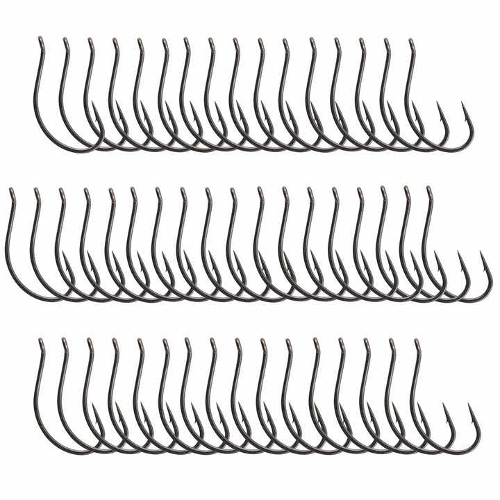 Pack of 50 black Reaction Tackle Drop Shot Hooks, fishing hooks designed for drop shot fishing techniques.