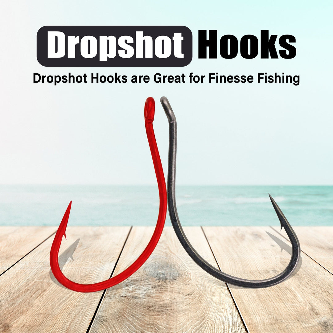 Black Reaction Tackle Drop Shot Hooks, pack of 50, showing sharp hooks designed for fishing and bait presentation.