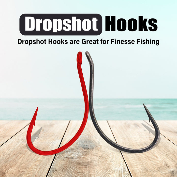 Black Reaction Tackle Drop Shot Hooks, pack of 50, showing sharp hooks designed for fishing and bait presentation.