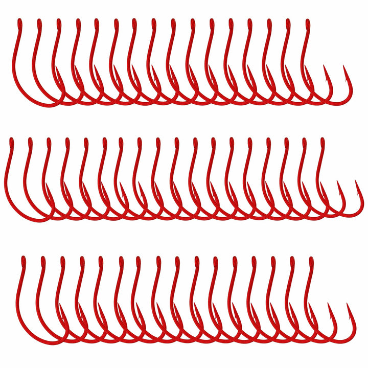 Black Reaction Tackle Drop Shot Hooks, pack of 50, showing sharp hooks with barbs for fishing and bait presentation.