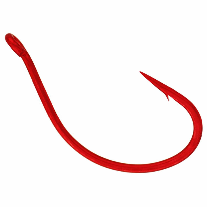 Reaction Tackle Drop Shot Hooks in black, pack of 50, showing close-up of hooks for fishing with a focus on sharpness and design.