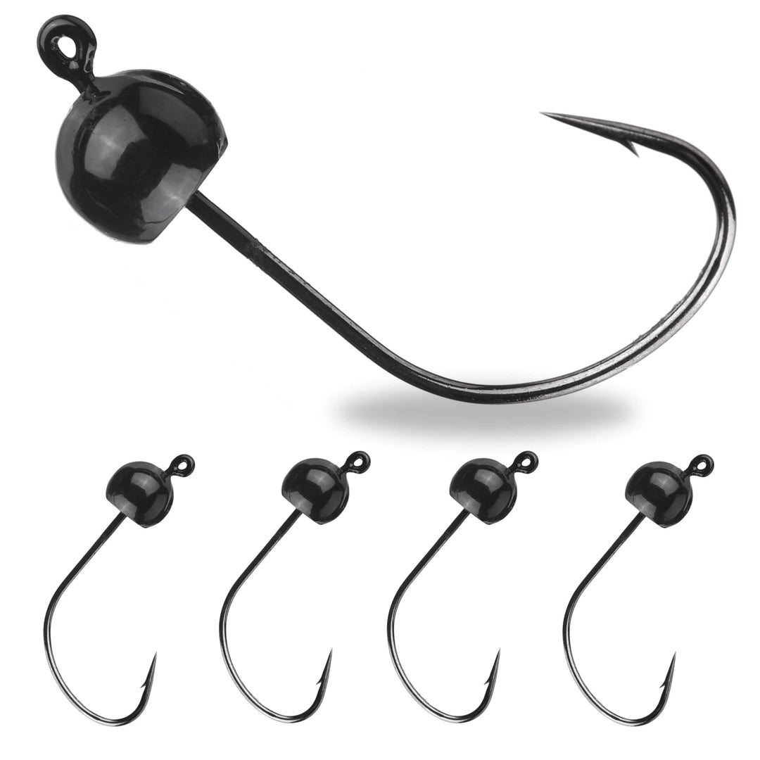 Reaction Tackle Tungsten Wacky Jig Heads 5-pack, black, 1/16 oz, fishing jigs designed for finesse fishing.