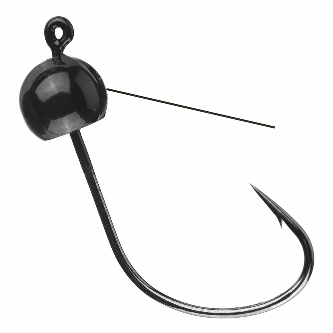 Reaction Tackle Tungsten Wacky Jig Heads 5-pack, black 1/16 oz, designed for fishing, showcasing the lightweight, durable jig heads.