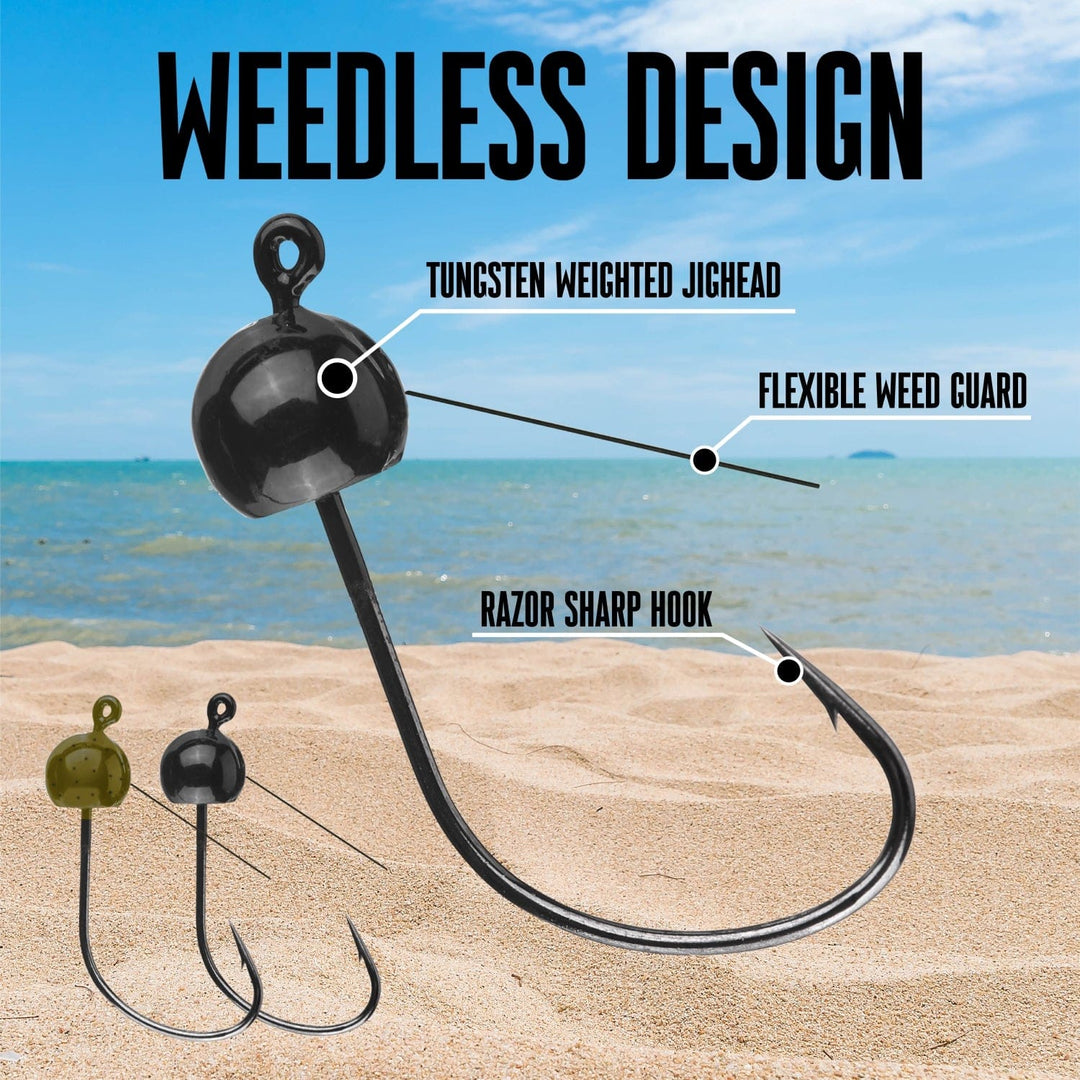 Reaction Tackle Tungsten Wacky Jig Heads 5-pack, black, 1/16 oz, fishing jigs designed for finesse fishing and improved bait presentation.
