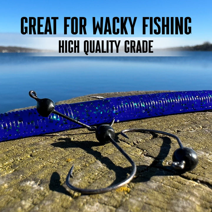 Reaction Tackle Tungsten Wacky Jig Heads 5-pack, black, 1/16 oz, fishing jigs for bass and freshwater fishing.