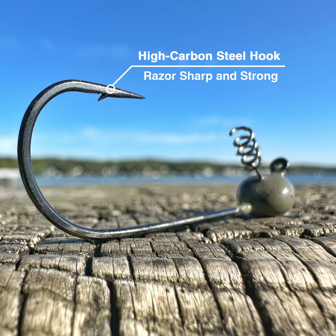 Reaction Tackle tungsten shaky head jigs in green pumpkin, 1/16 oz, 5-pack, designed for bass fishing.