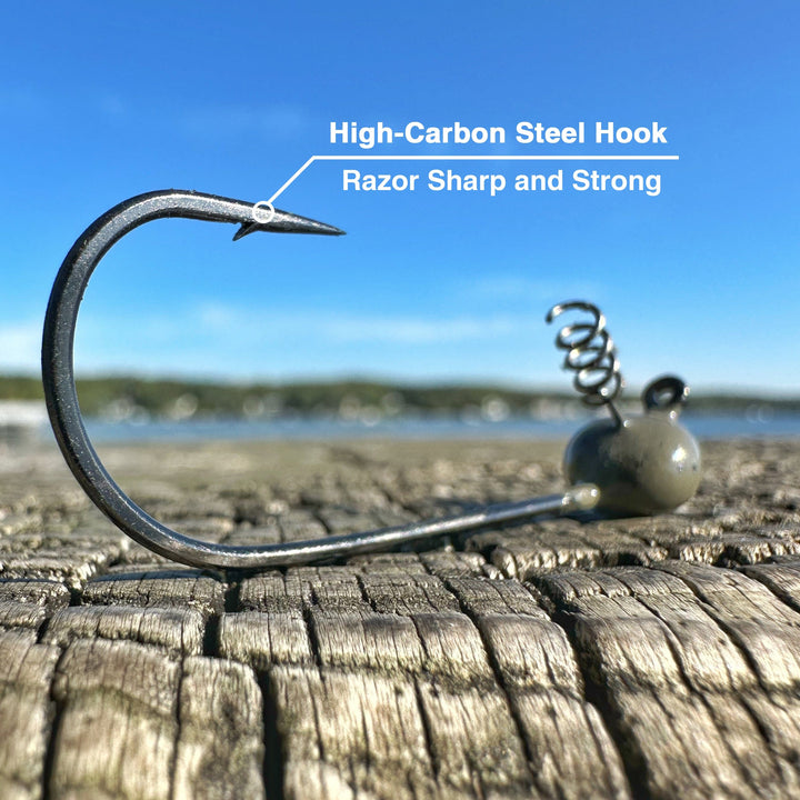 Reaction Tackle tungsten shaky head jigs in green pumpkin, 1/16 oz, 5-pack, designed for bass fishing.
