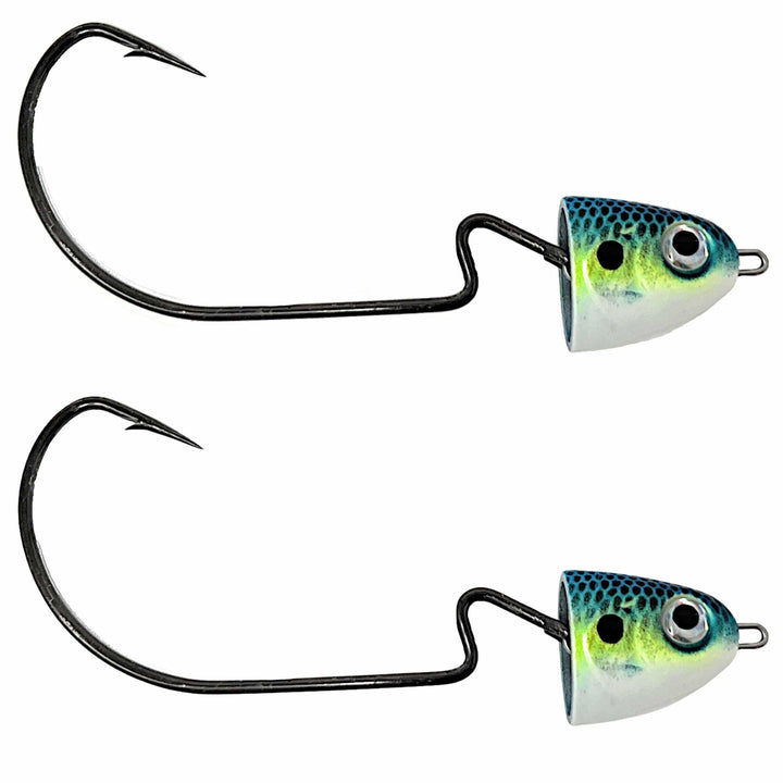 Reaction Tackle tungsten swing and swimbait jig heads for fishing, shown in a close-up of the jig heads on a white background.
