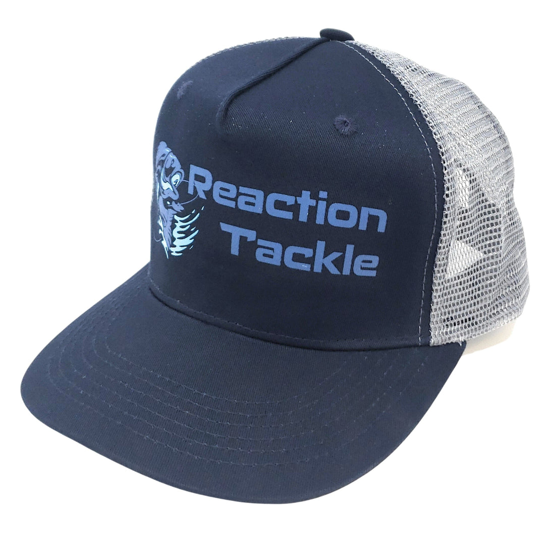 Navy Reaction Tackle hat featuring a curved brim and adjustable strap, designed for fishing and outdoor activities.