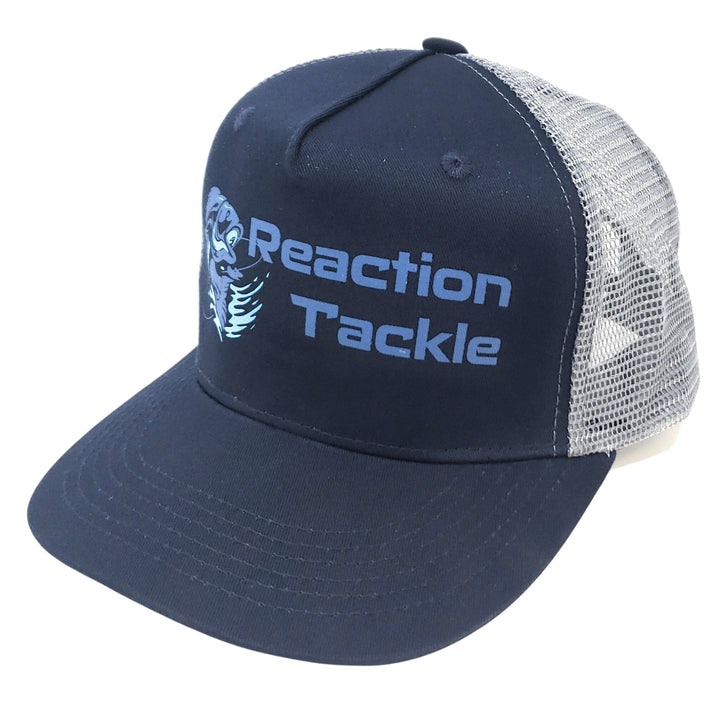 Navy Reaction Tackle hat featuring a curved brim and adjustable strap, designed for fishing and outdoor activities.