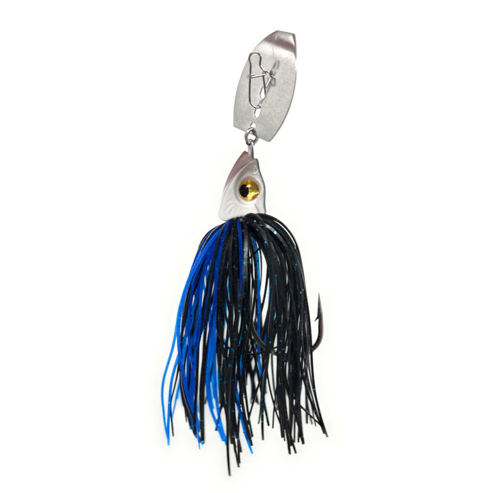 Reaction Tackle Tungsten Vibrating Bladed Swim Jigs in black and blue, 2-pack, designed for fishing with vibrating blades.