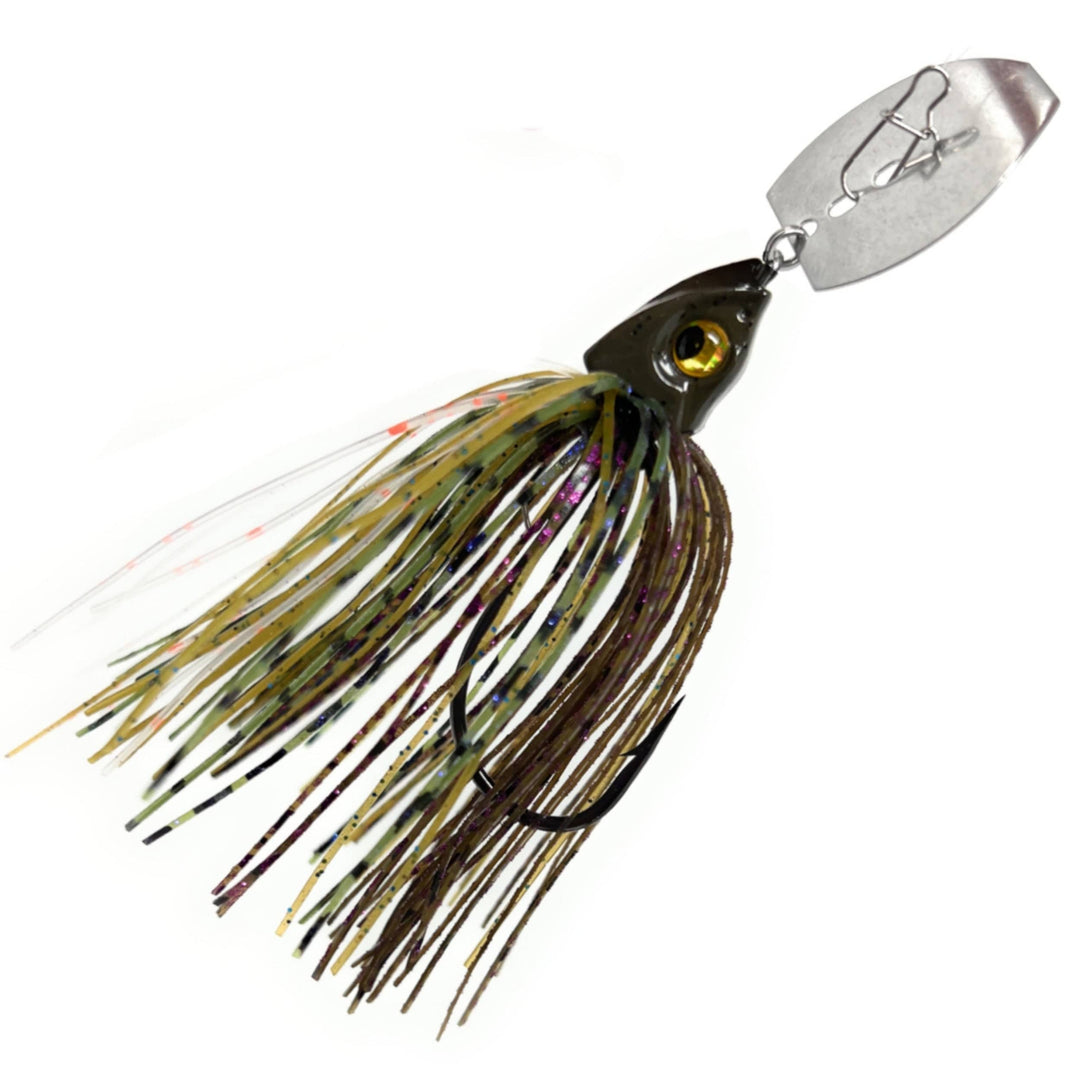 Reaction Tackle Tungsten Vibrating Bladed Swim Jigs in bluegill color with blade on side, designed for freshwater fishing.