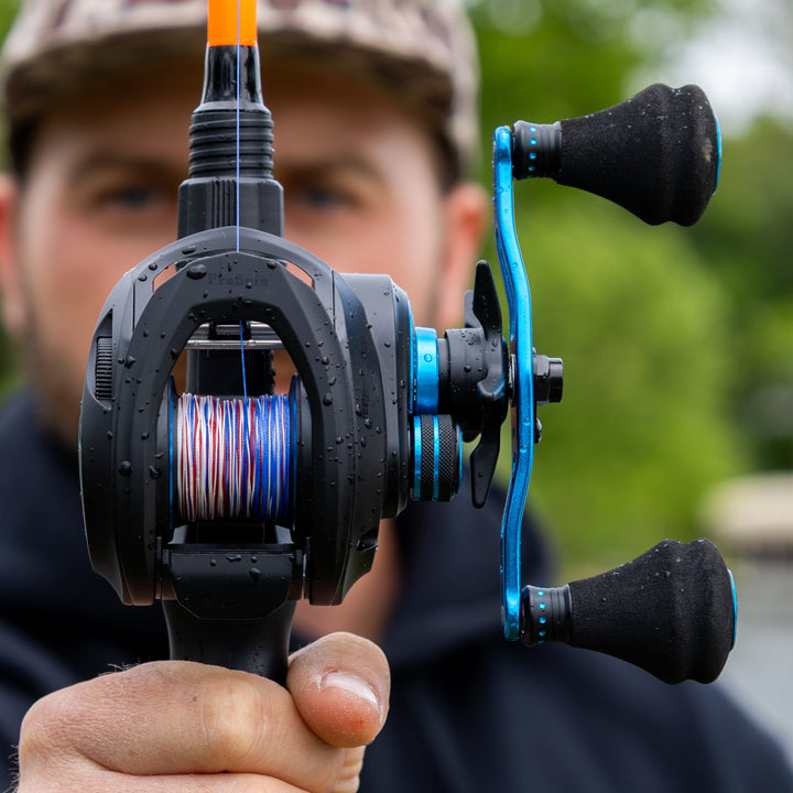 Reaction Tackle ProSpin Baitcasting Fishing Reel with 6.8:1 gear ratio, featuring a sleek design and durable construction.