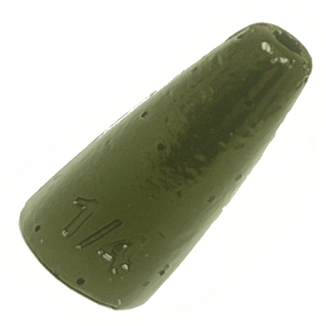Reaction Tackle Lead Worm Weights 25-pack in green pumpkin, 1/16 oz sinkers and weights for fishing tackle.