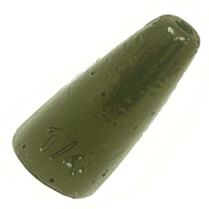 Reaction Tackle Lead Worm Weights 25-pack in green pumpkin, 1/16 oz sinkers and weights for fishing tackle.