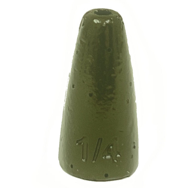 Reaction Tackle Lead Worm Weights, 25-pack, in green pumpkin, 1/16 oz sinkers and weights for fishing.