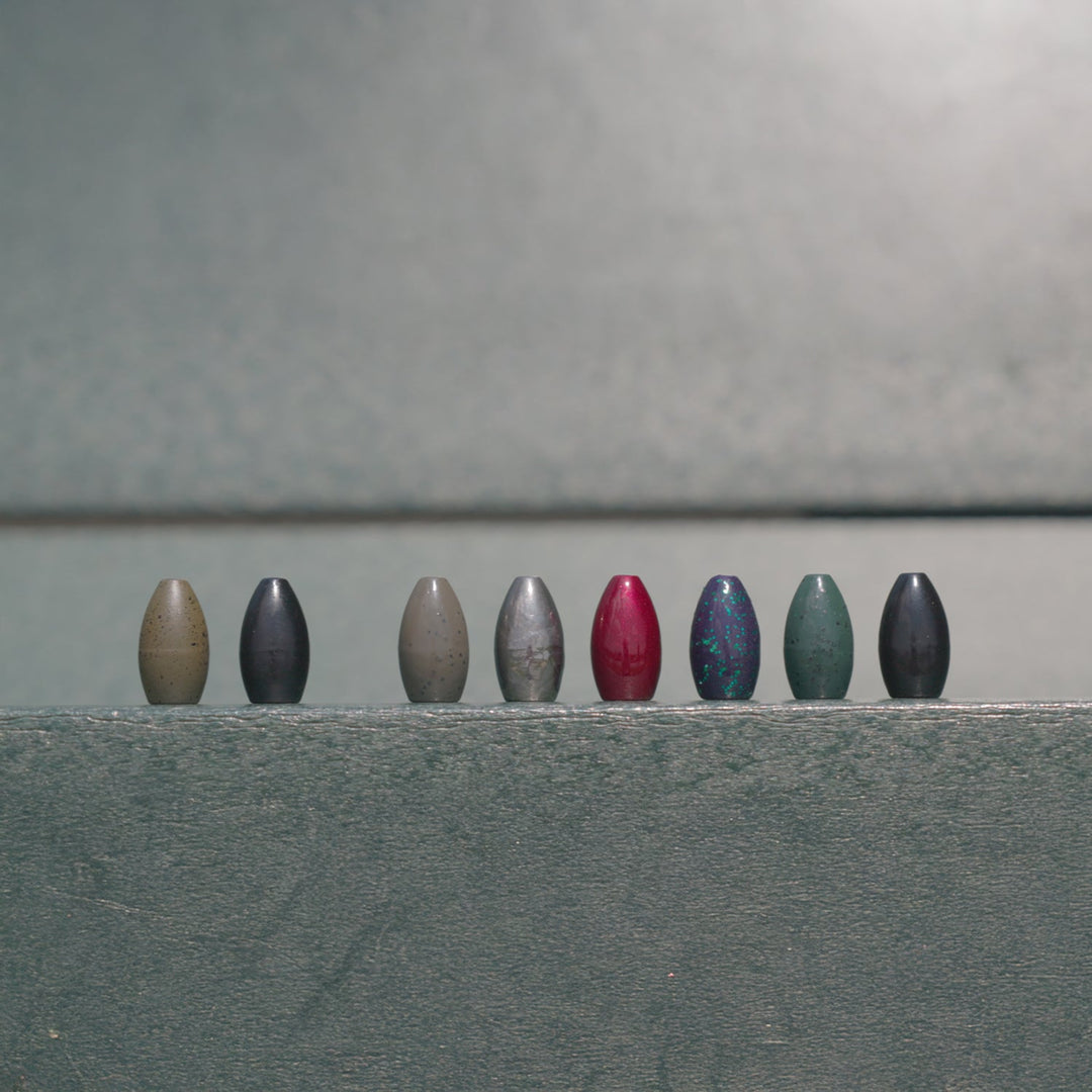 Reaction Tackle Tungsten Flipping Weights in green pumpkin, 3/8 oz sinkers and weights for fishing, pack of six.